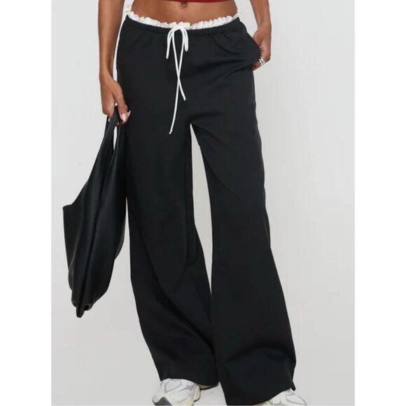 Princess Polly Pilly Lace Drawstring Pants Black Nwot Size 10 - Picture 3 of 8